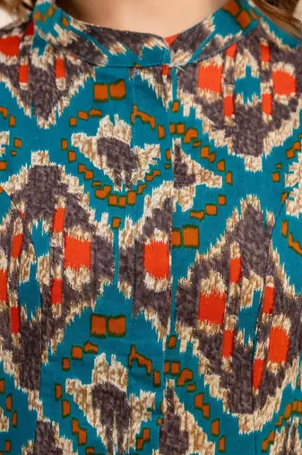  ethnic motifs printed pure cotton mandarin collar a-line kurta