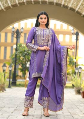 Beautiful Heavy Chinon Suit With Sequence Embroidered Work 1