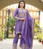 Beautiful Heavy Chinon  Suit With Sequence Embroidered Work