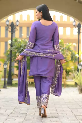 Beautiful Heavy Chinon Suit With Sequence Embroidered Work
