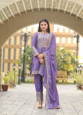 Beautiful Heavy Chinon Suit With Sequence Embroidered Work 3