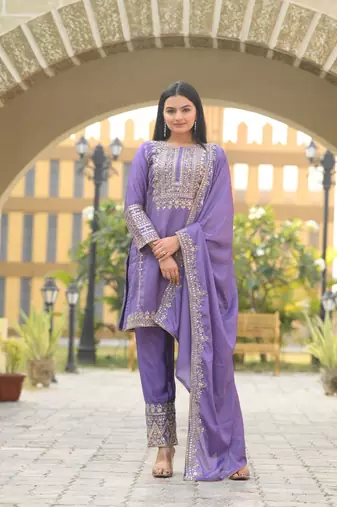 Beautiful Heavy Chinon Suit With Sequence Embroidered Work