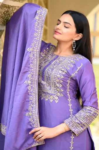Beautiful Heavy Chinon Suit With Sequence Embroidered Work