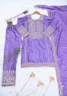 Beautiful Heavy Chinon Suit With Sequence Embroidered Work 5