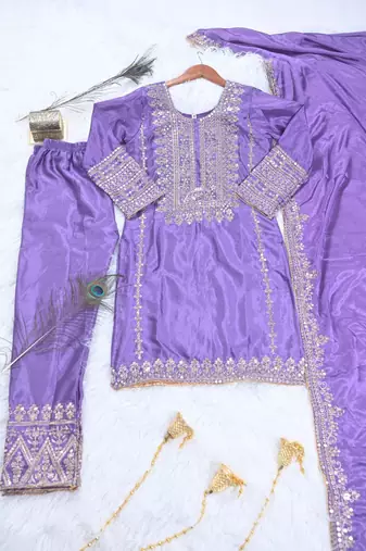 Beautiful Heavy Chinon Suit With Sequence Embroidered Work