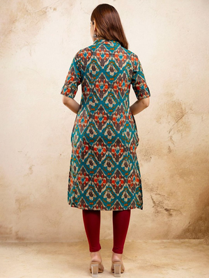  ethnic motifs printed pure cotton mandarin collar a-line kurta 4