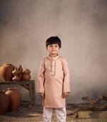 Peach mirror work bird kurta
