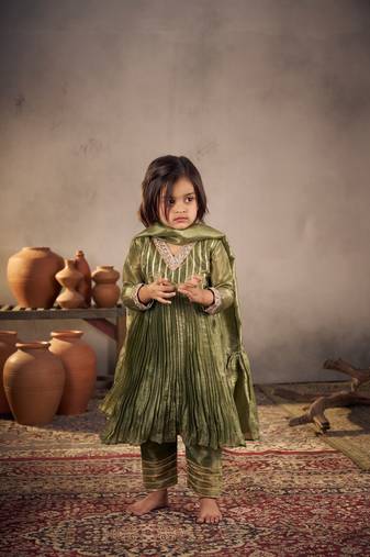Olive green anarkali set