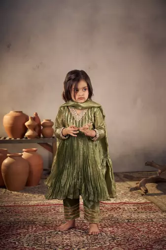 Olive green anarkali set