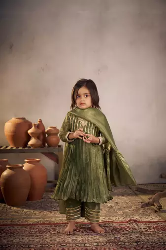 Olive green anarkali set