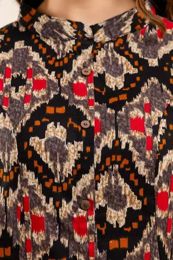  ethnic motifs printed pure cotton mandarin collar a-line kurta