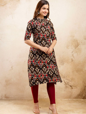  ethnic motifs printed pure cotton mandarin collar a-line kurta 3