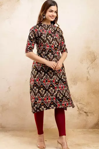  ethnic motifs printed pure cotton mandarin collar a-line kurta