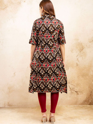  ethnic motifs printed pure cotton mandarin collar a-line kurta 4