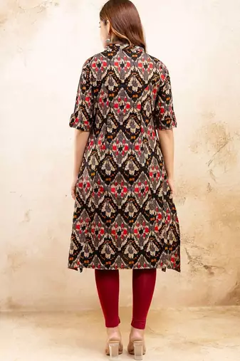  ethnic motifs printed pure cotton mandarin collar a-line kurta