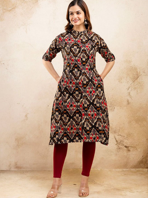 ethnic motifs printed pure cotton mandarin collar a-line kurta 5