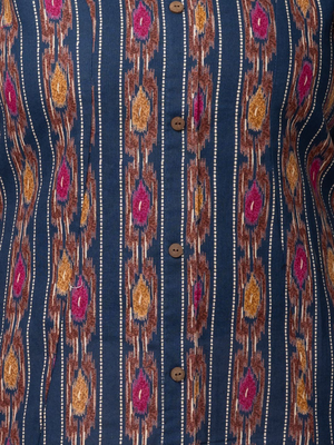  abstract ikat printed mandarin collar pure cotton a-line kurta 2