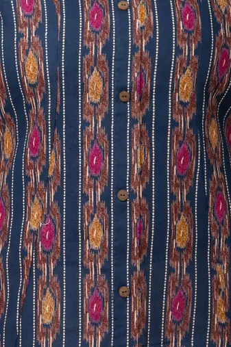  abstract ikat printed mandarin collar pure cotton a-line kurta