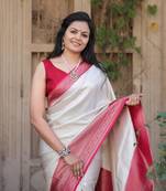 Cream Color Kubera Pattu Silk blend Saree