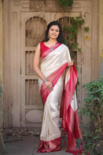 Cream Color Kubera Pattu Silk blend Saree