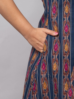  abstract ikat printed mandarin collar pure cotton a-line kurta 5