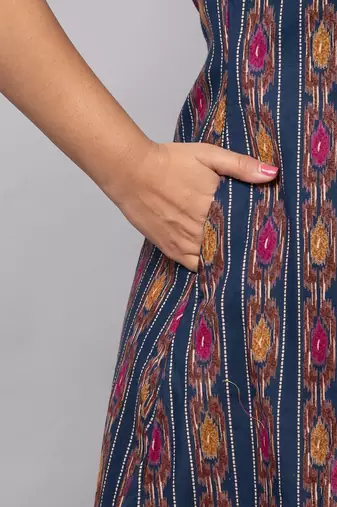  abstract ikat printed mandarin collar pure cotton a-line kurta
