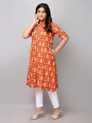  geometric printed mandarin collar pure cotton a-line kurta 3