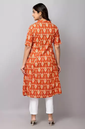  geometric printed mandarin collar pure cotton a-line kurta