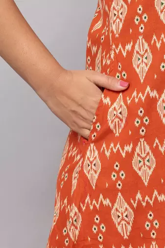  geometric printed mandarin collar pure cotton a-line kurta