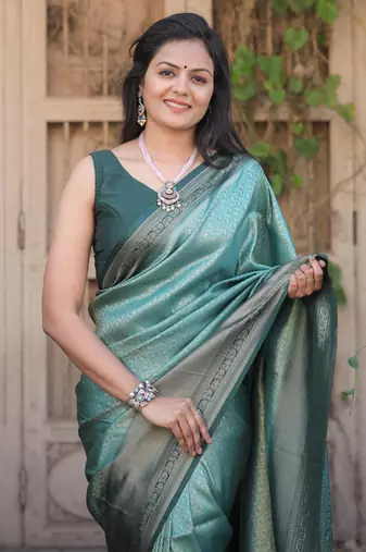 Sea Green Color Kubera Pattu Silk blend Saree
