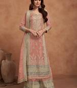 Gajari embroidery codding sequence work with heavy pv vichitra semi-stitched salwar suit