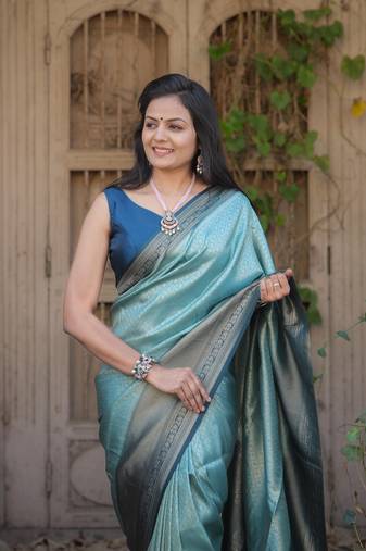 Sky Blue Color Kubera Pattu Silk Blend Saree