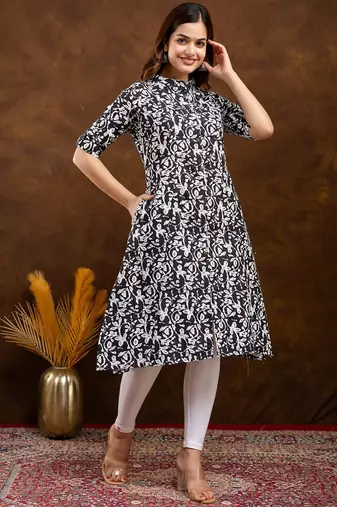  floral printed mandarin collar pure cotton a-line kurta