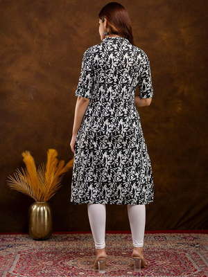  floral printed mandarin collar pure cotton a-line kurta 4