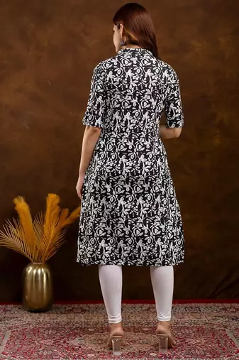  floral printed mandarin collar pure cotton a-line kurta