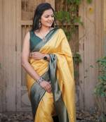 Mustard Yellow Color Kubera Pattu Silk Blend Saree