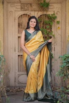 Mustard Yellow Color Kubera Pattu Silk Blend Saree 2