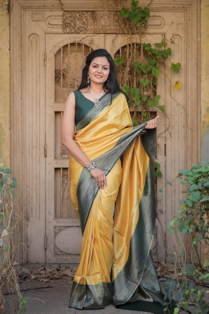 Mustard Yellow Color Kubera Pattu Silk Blend Saree