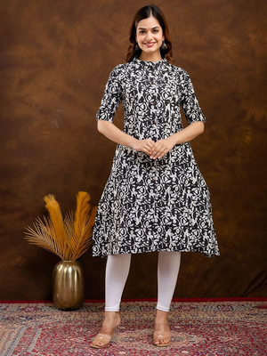  floral printed mandarin collar pure cotton a-line kurta 5