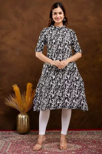 floral printed mandarin collar pure cotton a-line kurta