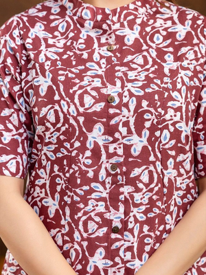  floral printed mandarin collar pure cotton a-line kurta 2