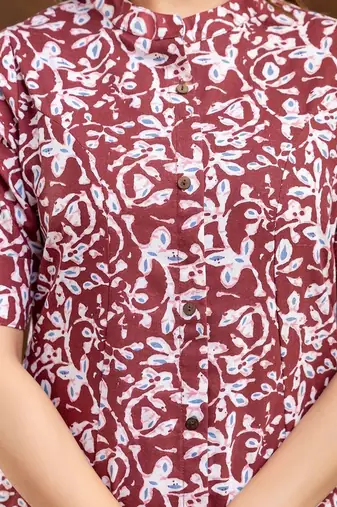  floral printed mandarin collar pure cotton a-line kurta