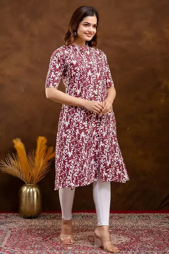  floral printed mandarin collar pure cotton a-line kurta