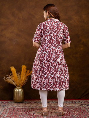  floral printed mandarin collar pure cotton a-line kurta 4