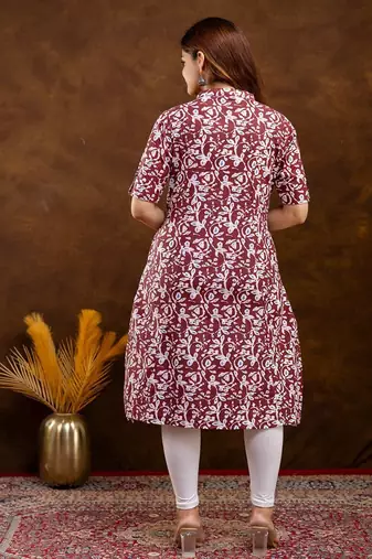  floral printed mandarin collar pure cotton a-line kurta