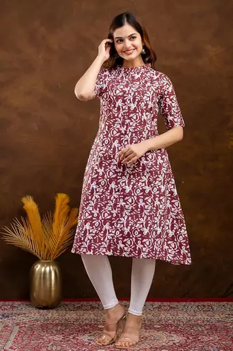  floral printed mandarin collar pure cotton a-line kurta