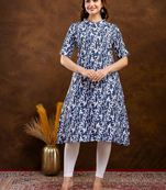 Fashion petals floral printed mandarin collar pure cotton a-line kurta