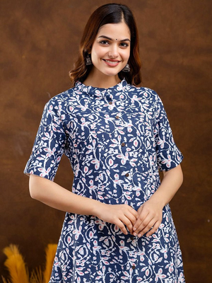  floral printed mandarin collar pure cotton a-line kurta 2
