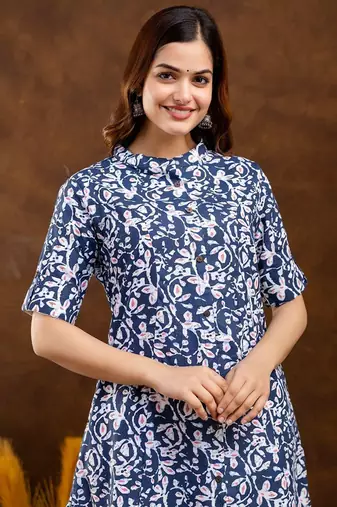  floral printed mandarin collar pure cotton a-line kurta