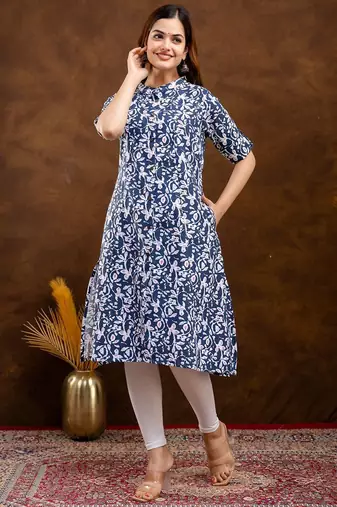  floral printed mandarin collar pure cotton a-line kurta